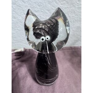 CATHERINE LABONTĖ Quebec Art‎ Glass Cartoon Cat 4." Tall. Purple.